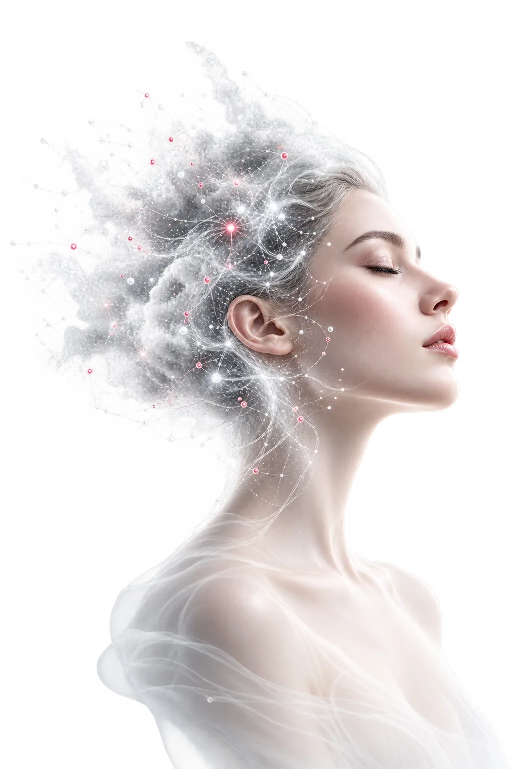 An ethereal AI portrait visualizing connected intelligence